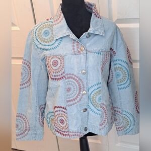 Vintage Chico's Design Light Denim Embroidered Jacket   Size (LG)
